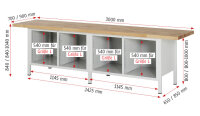 RAU Werkbank höhenverstellbar 8465A2, B3000xT900xH840-1040mm, 4xTür, 03-8465A2-309B4H.11