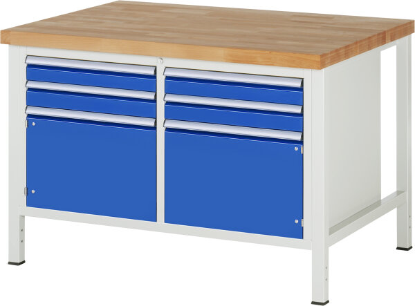 RAU Werkbank höhenverstellbar 8469A2, B1250xT900xH840-1040mm, 4xSchublade-TA, 2xTür, 03-8469A2-129B4H.11