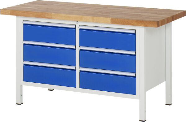 RAU Werkbank höhenverstellbar 8473A2, B1500xT700xH840-1040mm, 6xSchublade-TA, 03-8473A2-157B4H.11