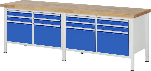 RAU Werkbank höhenverstellbar 8474A2, B2500xT700xH840-1040mm, 12xSchublade-TA, 03-8474A2-257B4H.11