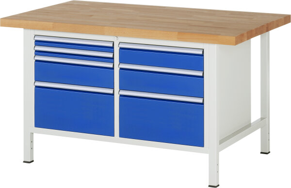 RAU Werkbank höhenverstellbar 8476A2, B1500xT900xH840-1040mm, 7xSchublade-TA, 03-8476A2-159B4H.11