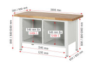 RAU Werkbank 8478A2, B1500xT700xH840mm, 8xSchublade-TA, 03-8478A2-157B4S.11