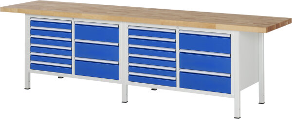 RAU Werkbank höhenverstellbar 8479A2, B3000xT700xH840-1040mm, 16xSchublade-TA, 03-8479A2-307B4H.11