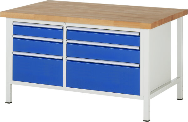 RAU Werkbank höhenverstellbar 8652A2, B1500xT900xH840-1040mm, 6xSchublade-TA, 03-8652A2-159B4H.11