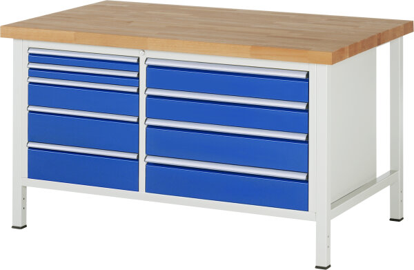 RAU Werkbank höhenverstellbar 8655A2, B1500xT900xH840-1040mm, 9xSchublade-TA, 03-8655A2-159B4H.11