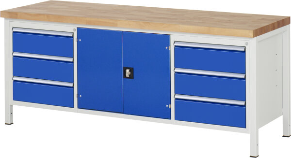 RAU Werkbank höhenverstellbar 8907A2, B2000xT700xH840-1040mm, 6xSchublade-TA, 1xTür, 03-8907A2-207B4H.11