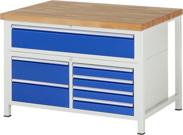 RAU Werkbank höhenverstellbar 8921A2, B1250xT900xH840-1040mm, 7xSchublade-TA, 03-8921A2-129B4H.11