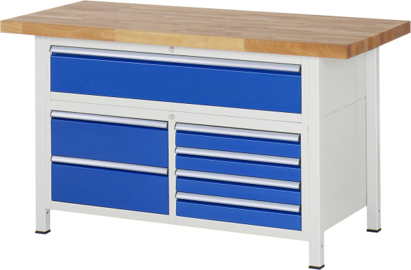 RAU Werkbank höhenverstellbar 8921A2, B1500xT700xH840-1040mm, 7xSchublade-TA, 03-8921A2-157B4H.11