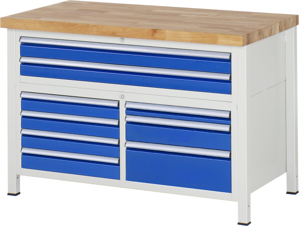 RAU Werkbank höhenverstellbar 8923A2, B1250xT700xH840-1040mm, 9xSchublade-TA, 03-8923A2-127B4H.11