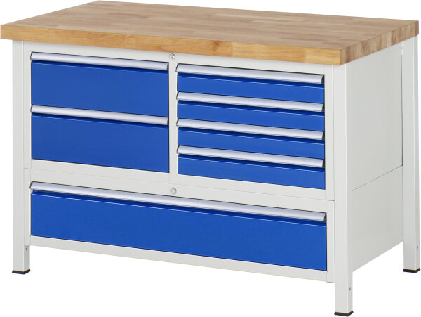RAU Werkbank höhenverstellbar 8931A2, B1250xT700xH840-1040mm, 7xSchublade-TA, 03-8931A2-127B4H.11