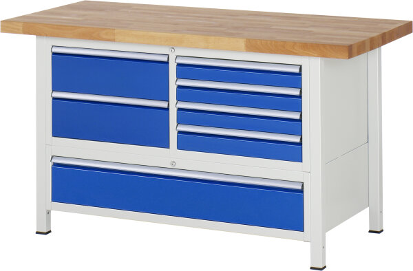 RAU Werkbank höhenverstellbar 8931A2, B1500xT700xH840-1040mm, 7xSchublade-TA, 03-8931A2-157B4H.11