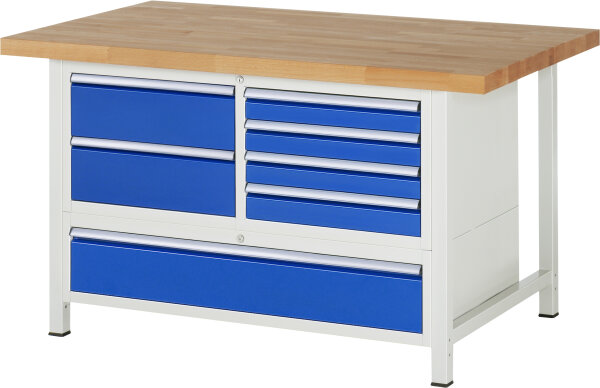 RAU Werkbank höhenverstellbar 8931A2, B1500xT900xH840-1040mm, 7xSchublade-TA, 03-8931A2-159B4H.11