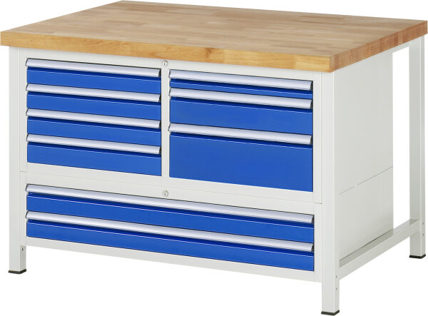 RAU Werkbank höhenverstellbar 8933A2, B1250xT900xH840-1040mm, 9xSchublade-TA, 03-8933A2-129B4H.11