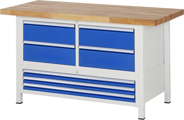 RAU Werkbank höhenverstellbar 8934A2, B1500xT700xH840-1040mm, 7xSchublade-TA, 03-8934A2-157B4H.11