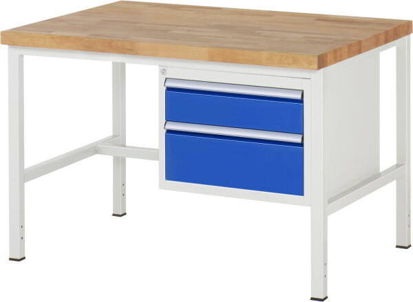 RAU Werkbank höhenverstellbar 8123A1, B1250xT900xH840-1040mm, 2xSchublade-VA, 13-8123A1-129B4H.11