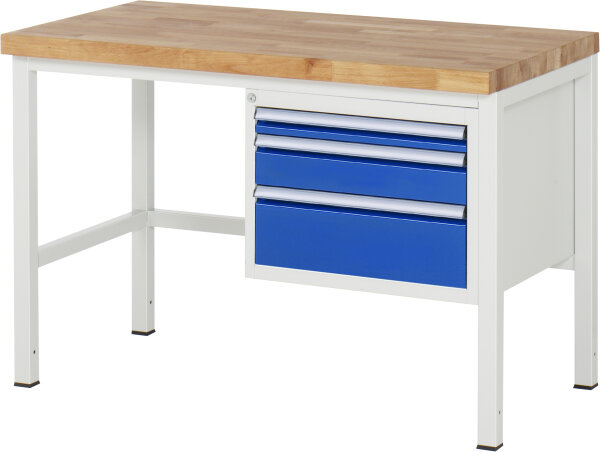 RAU Werkbank höhenverstellbar 8126A1, B1250xT700xH840-1040mm, 3xSchublade-VA, 13-8126A1-127B4H.11