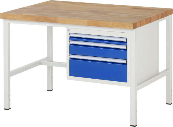 RAU Werkbank höhenverstellbar 8126A1, B1250xT900xH840-1040mm, 3xSchublade-VA, 13-8126A1-129B4H.11