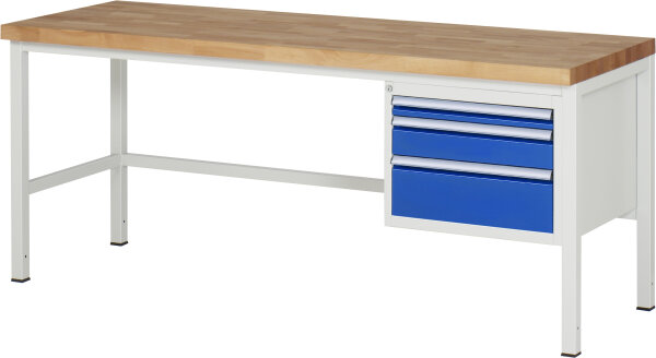 RAU Werkbank höhenverstellbar 8126A1, B2000xT700xH840-1040mm, 3xSchublade-VA, 13-8126A1-207B4H.11