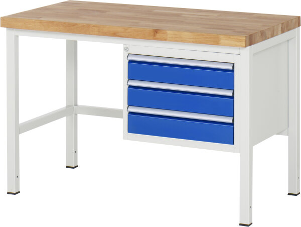 RAU Werkbank höhenverstellbar 8127A1, B1250xT700xH840-1040mm, 3xSchublade-VA, 13-8127A1-127B4H.11