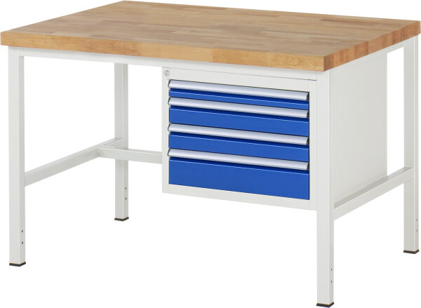 RAU Werkbank höhenverstellbar 8132A1, B1250xT900xH840-1040mm, 4xSchublade-VA, 13-8132A1-129B4H.11