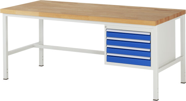 RAU Werkbank höhenverstellbar 8133A1, B2000xT900xH840-1040mm, 4xSchublade-VA, 13-8133A1-209B4H.11