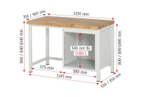 RAU Werkbank 8152A1, B1250xT900xH840mm, 1xSchublade-VA, 1xTür, 13-8152A1-129B4S.11
