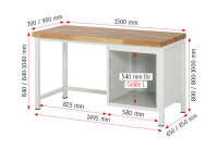RAU Werkbank 8152A1, B1500xT900xH840mm, 1xSchublade-VA, 1xTür, 13-8152A1-159B4S.11