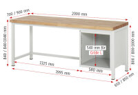 RAU Werkbank höhenverstellbar 8152A1, B2000xT900xH840-1040mm, 1xSchublade-VA, 1xTür, 13-8152A1-209B4H.11