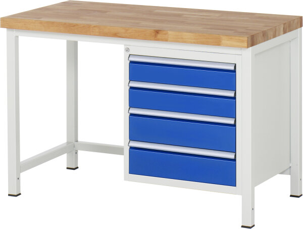 RAU Werkbank höhenverstellbar 8162A1, B1250xT700xH840-1040mm, 4xSchublade-VA, 13-8162A1-127B4H.11