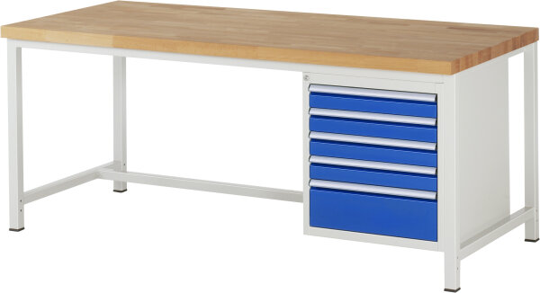 RAU Werkbank höhenverstellbar 8168A1, B2000xT900xH840-1040mm, 5xSchublade-VA, 13-8168A1-209B4H.11