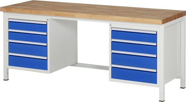 RAU Werkbank höhenverstellbar 8181A1, B2000xT700xH840-1040mm, 8xSchublade-VA, 13-8181A1-207B4H.11