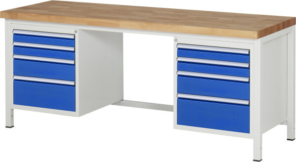 RAU Werkbank höhenverstellbar 8182A1, B2000xT700xH840-1040mm, 8xSchublade-VA, 13-8182A1-207B4H.11