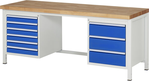 RAU Werkbank höhenverstellbar 8183A1, B2000xT700xH840-1040mm, 9xSchublade-VA, 13-8183A1-207B4H.11