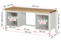RAU Werkbank höhenverstellbar 8184A1, B2000xT900xH840-1040mm, 10xSchublade-VA, 13-8184A1-209B4H.11