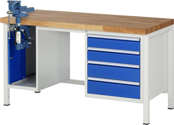 RAU Werkbank höhenverstellbar 8185A1, B1500xT700xH840-1040mm, 4xSchublade-VA, SSKL, 13-8185A1-157B4H.11