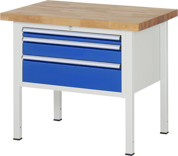 RAU Werkbank höhenverstellbar 8226A2, B1000xT700xH840-1040mm, 3xSchublade-VA, 13-8226A2-107B4H.11