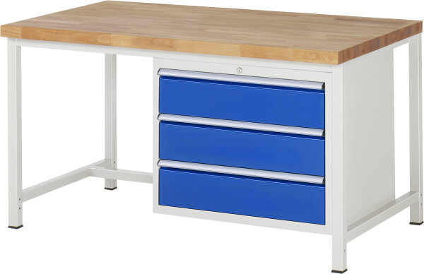 RAU Werkbank höhenverstellbar 8257A1, B1500xT900xH840-1040mm, 3xSchublade-VA, 13-8257A1-159B4H.11
