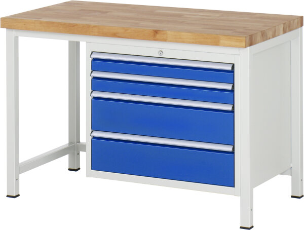 RAU Werkbank höhenverstellbar 8261A1, B1250xT700xH840-1040mm, 4xSchublade-VA, 13-8261A1-127B4H.11
