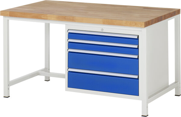 RAU Werkbank höhenverstellbar 8261A1, B1500xT900xH840-1040mm, 4xSchublade-VA, 13-8261A1-159B4H.11