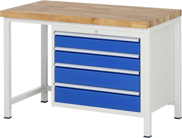 RAU Werkbank höhenverstellbar 8262A1, B1250xT700xH840-1040mm, 4xSchublade-VA, 13-8262A1-127B4H.11