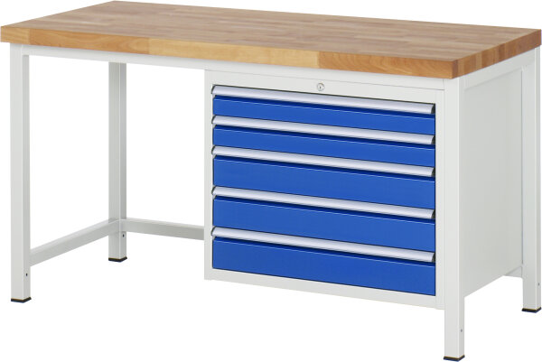 RAU Werkbank höhenverstellbar 8271A1, B1500xT700xH840-1040mm, 5xSchublade-VA, 13-8271A1-157B4H.11