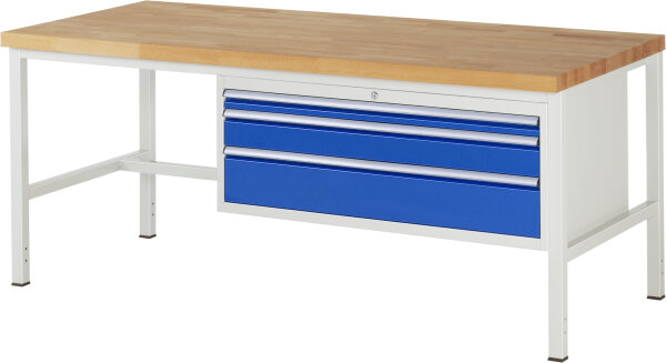 RAU Werkbank höhenverstellbar 8326A1, B2000xT900xH840-1040mm, 3xSchublade-VA, 13-8326A1-209B4H.11