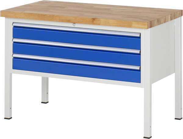 RAU Werkbank höhenverstellbar 8327A2, B1250xT700xH840-1040mm, 3xSchublade-VA, 13-8327A2-127B4H.11