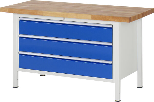 RAU Werkbank höhenverstellbar 8357A2, B1500xT700xH840-1040mm, 3xSchublade-VA, 13-8357A2-157B4H.11