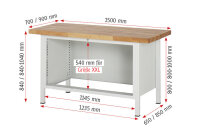 RAU Werkbank höhenverstellbar 8357A2, B1500xT900xH840-1040mm, 3xSchublade-VA, 13-8357A2-159B4H.11