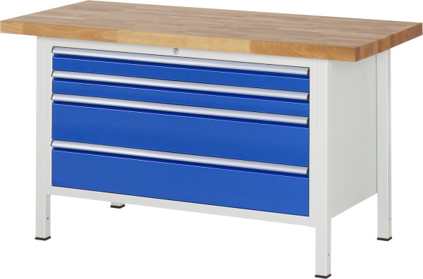 RAU Werkbank höhenverstellbar 8361A2, B1500xT700xH840-1040mm, 4xSchublade-VA, 13-8361A2-157B4H.11