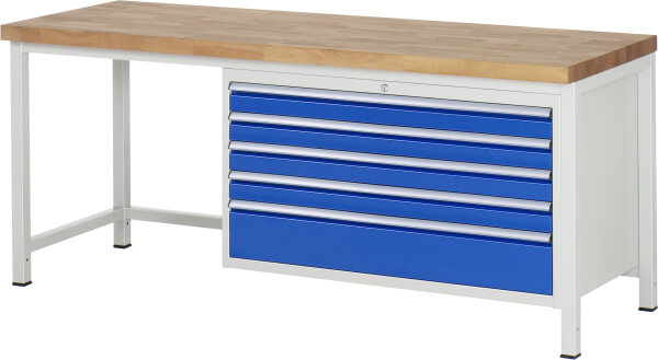 RAU Werkbank höhenverstellbar 8368A1, B2000xT700xH840-1040mm, 5xSchublade-VA, 13-8368A1-207B4H.11