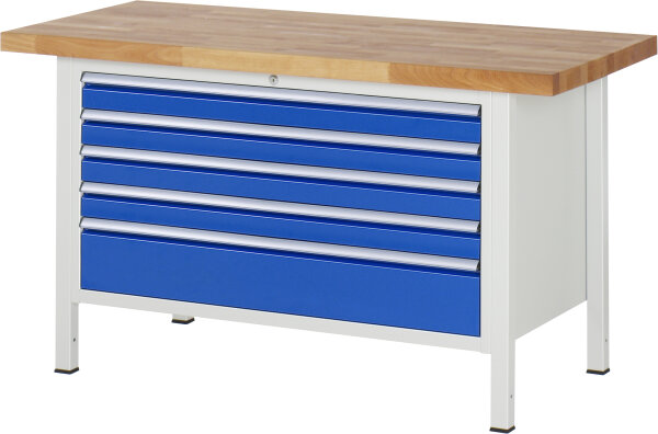 RAU Werkbank höhenverstellbar 8368A2, B1500xT700xH840-1040mm, 5xSchublade-VA, 13-8368A2-157B4H.11