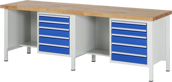 RAU Werkbank höhenverstellbar 8454A2, B2500xT700xH840-1040mm, 10xSchublade-VA, 13-8454A2-257B4H.11