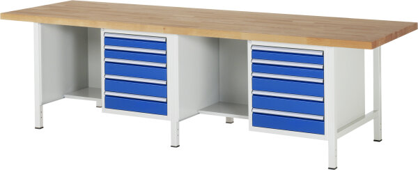 RAU Werkbank höhenverstellbar 8454A2, B3000xT900xH840-1040mm, 10xSchublade-VA, 13-8454A2-309B4H.11